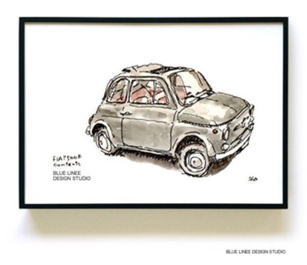 画像1: ポスターA4：FIAT500F グレー (1)